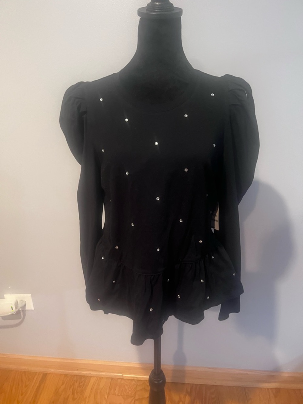 INC International Concepts Black Embellished Peplum top
